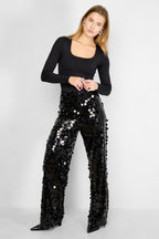 Polyester fiber (polyester) Straight pants Sequins Elegant All Fit  Clothes