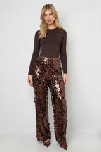 Polyester fiber (polyester) Straight pants Sequins Elegant All Fit  Clothes