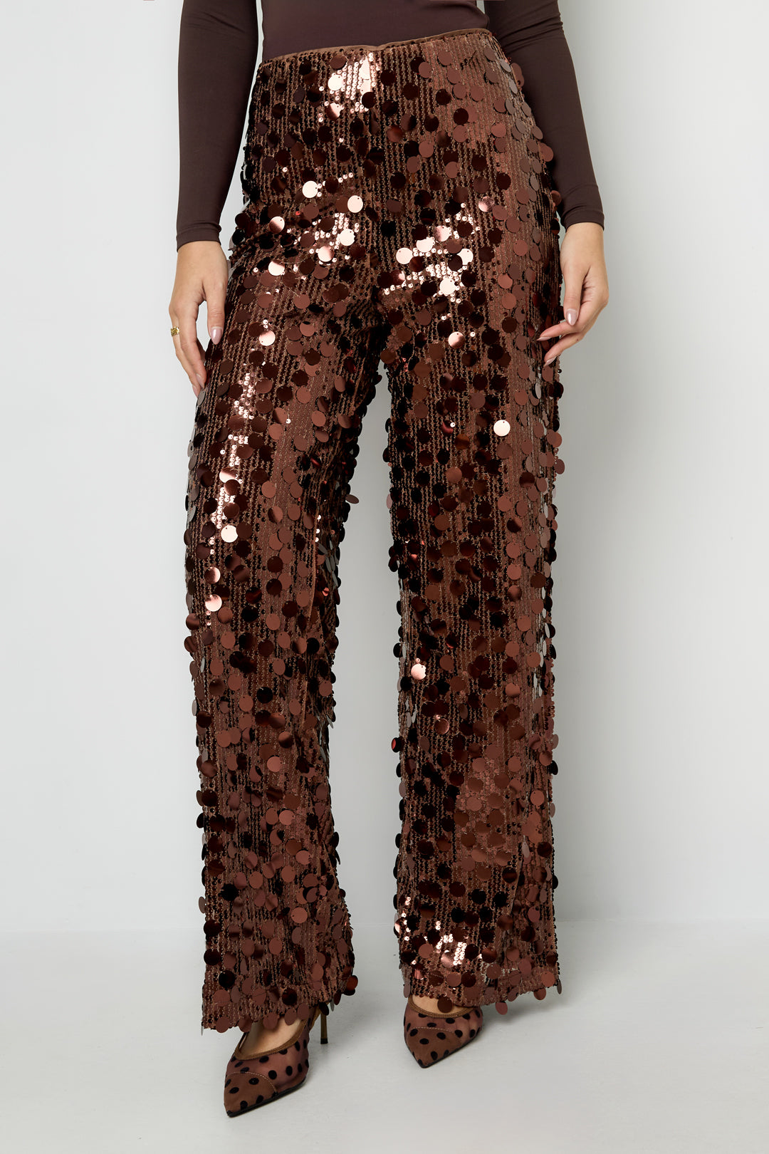 Polyester fiber (polyester) Straight pants Sequins Elegant All Fit  Clothes